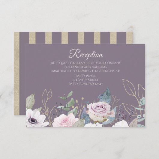 バイオレットバラ金ゴールド水カラー披露宴カード 招待状 (正面/裏面)