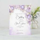 バイオレットバルーンと牡丹フローラQR誕生日 招待状 (スタンド正面)