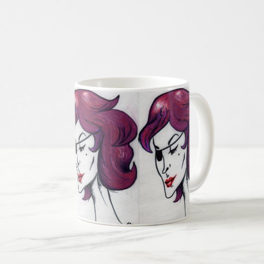 バイオレットパイレーツレディーパープルヘアウーマンスケッチアート コーヒーマグカップ (正面右)
