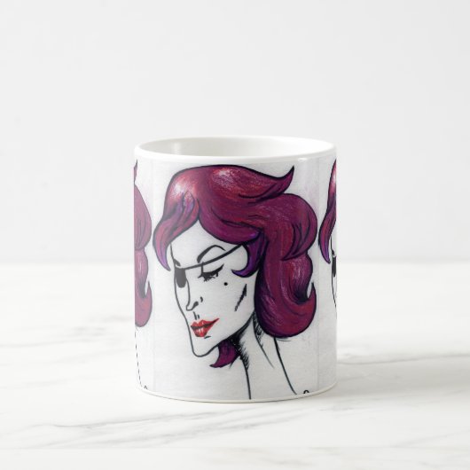 バイオレットパイレーツレディーパープルヘアウーマンスケッチアート コーヒーマグカップ (中央)