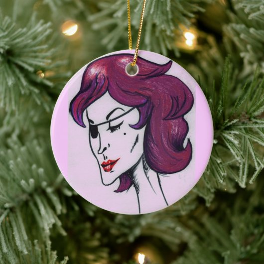 バイオレットパイレーツレディーパープルヘアウーマンスケッチアート セラミックオーナメント (ツリー)