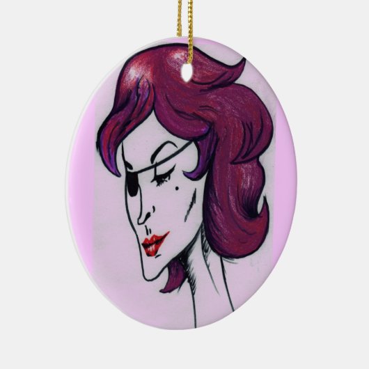 バイオレットパイレーツレディーパープルヘアウーマンスケッチアート セラミックオーナメント (右)