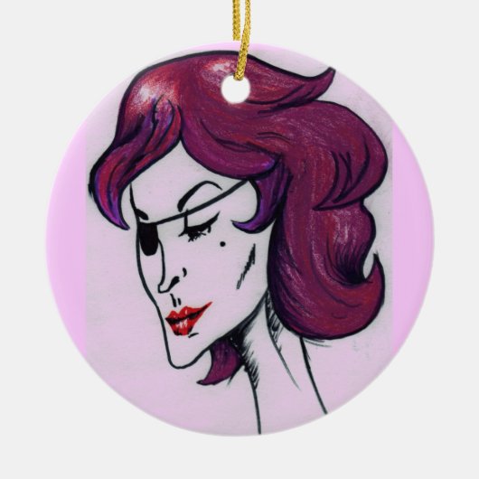 バイオレットパイレーツレディーパープルヘアウーマンスケッチアート セラミックオーナメント (正面)