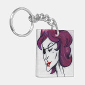 バイオレットパイレーツレディーパープルヘアゴシックオリジナルアート キーホルダー (正面左)