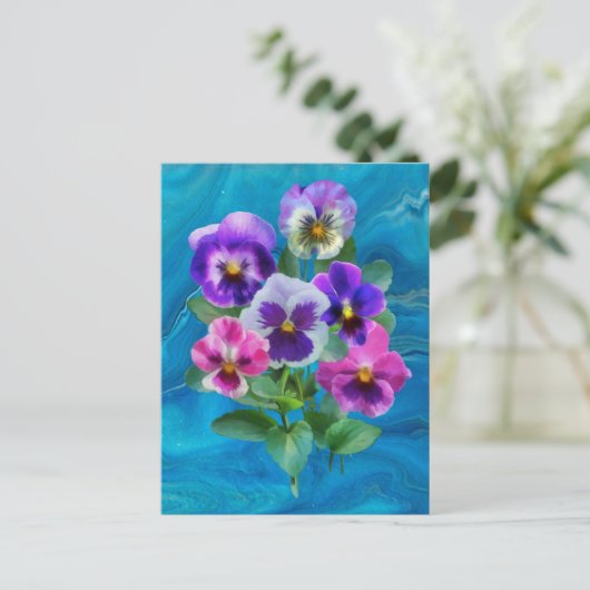 バイオレットパンジーの花束 ありがとう ポストカード (スタンド正面)