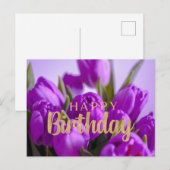 バイオレットパープルのチューリップの花の誕生日おめでとう ポストカード (正面/裏面)