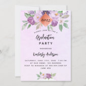 バイオレットパープルの花の卒業パーティー 招待状 (正面)