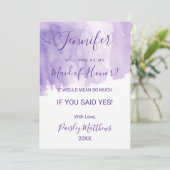 バイオレットパープルウォーターカラースプラッシュメイド・オブ・オーナー(花嫁付き添い人) 招待状 (スタンド正面)