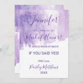 バイオレットパープルウォーターカラースプラッシュメイド・オブ・オーナー(花嫁付き添い人) 招待状 (正面/裏面)