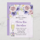 バイオレットパープルウォーター花模様ブランチ&バブリー 招待状 (正面/裏面)