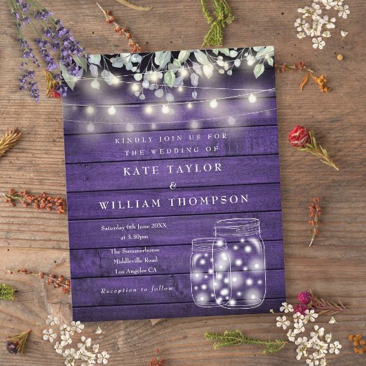 バイオレットパープルウッド ライト メイソンジャー ウェディング 招待状