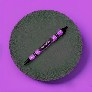 バイオレットパープルグリッタークレヨン名前をカスタムするプッシュペ 黒ボールペン