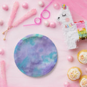 バイオレットパープルティール(緑がかった色)グリーン抽象芸術水彩 ペーパープレート (パーティー)