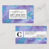 バイオレットパープルティール（緑がかった色）グリーン抽象芸術水彩 割引カード (正面/裏面)