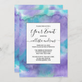 バイオレットパープルティール(緑がかった色)グリーン抽象芸術水彩 招待状 (正面/裏面)