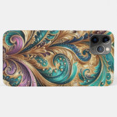 バイオレットパープルティール（緑がかった色）ブルーグリーン金ゴールドペイズリーパターン Case-Mate iPhoneケース (裏面(横))