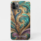 バイオレットパープルティール（緑がかった色）ブルーグリーン金ゴールドペイズリーパターン Case-Mate iPhoneケース (裏面)