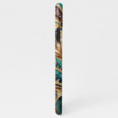 バイオレットパープルティール(緑がかった色)ブルーグリーン金ゴールドペイズリーパターン iPhoneケース (右側)