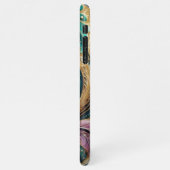 バイオレットパープルティール(緑がかった色)ブルーグリーン金ゴールドペイズリーパターン iPhoneケース (左側)