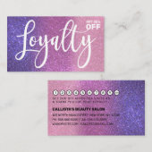 バイオレットパープルピンクトリプルグリッターグラデーションタイポグラフィ ロイヤリティカード (正面/裏面)