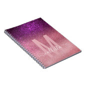 バイオレットパープルピンクトリプルグリッターモノグラムグラデーション ノートブック (右側)