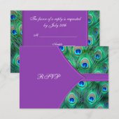 バイオレットパープルピーコックウェディングRSVP 出欠カード (正面/裏面)