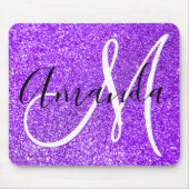 バイオレットパープルフェイクグリッターモノグラパーソナライズされたム マウスパッド (正面)
