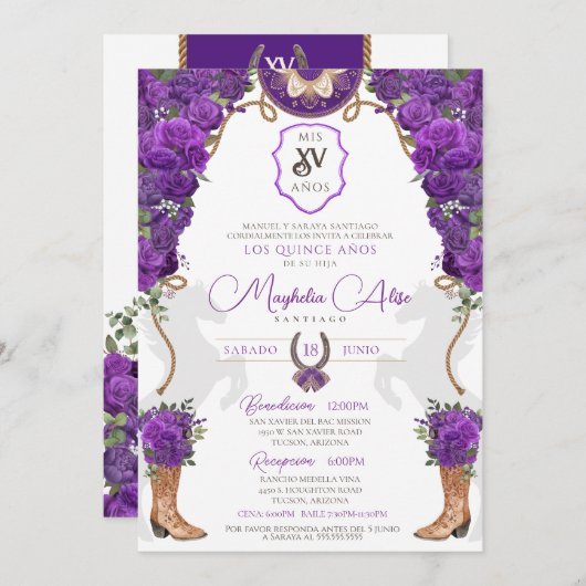 バイオレットパープルフローラウエスタンチャロキンセアニラ 招待状 (正面/裏面)