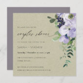 バイオレットパープルフローラクラフトカップルシャワー招待状 サンキューカード (正面/裏面)