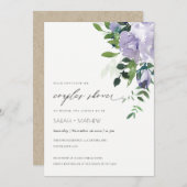 バイオレットパープルフローラリーフィカップルのシャワー招待状 サンキューカード (正面/裏面)