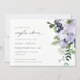 バイオレットパープルフローラリーフィカップルのシャワー招待状 サンキューカード