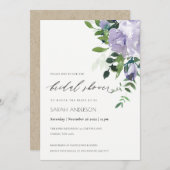 バイオレットパープルフローラリーフィーブライダルシャワー招待状 サンキューカード (正面/裏面)