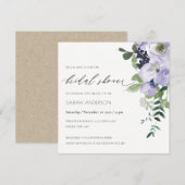 バイオレットパープルフローラリーフィーブライダルシャワー招待状 サンキューカード (正面/裏面)