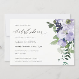 バイオレットパープルフローラリーフィーブライダルシャワー招待状 サンキューカード