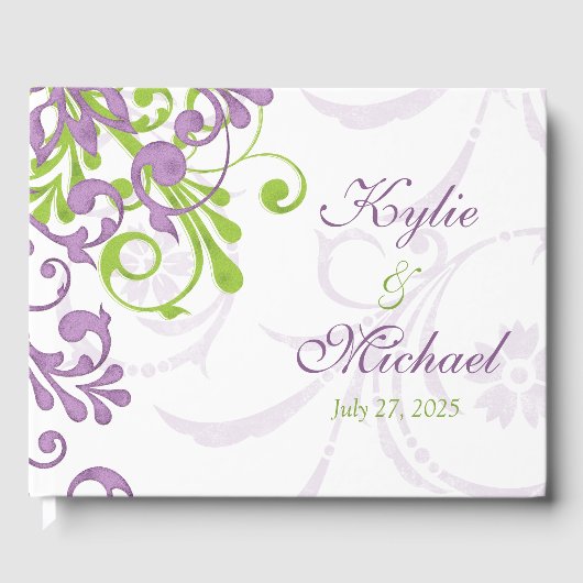 バイオレットパープルライムグリーン結婚フローラズゲストブック ゲストブック (正面)