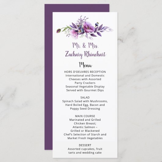 バイオレットパープルラベンダーフローラゲスト名| メニュー (正面/裏面)