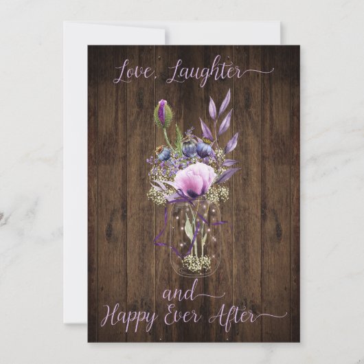 バイオレットパープルラベンダーフローラメイソンジャー結婚ズ 招待状 (正面)