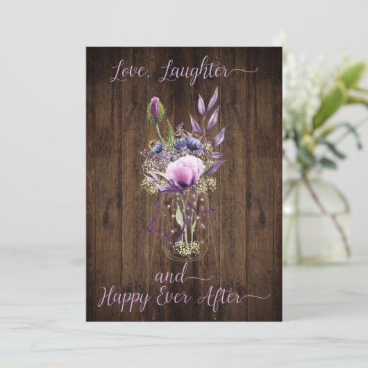 バイオレットパープルラベンダーフローラメイソンジャー結婚ズ 招待状 (スタンド正面)