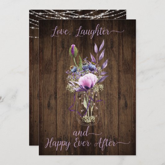 バイオレットパープルラベンダーフローラメイソンジャー結婚ズ 招待状 (正面/裏面)