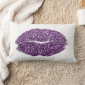 バイオレットパープルリップグリッターホワイトメイクアップキス ランバークッション (ブランケット)