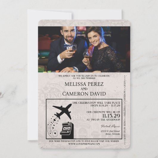 バイオレットパープルレノパスポート結婚式招待状 招待状 (正面)