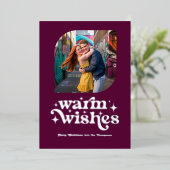 バイオレットパープル&シルバーのモダンレトロクリスマスフォト 箔シーズンカード (立ち正面)