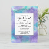 バイオレットパープル ティール グリーン アブストラクト ウォーターカラー 招待状 (スタンド正面)