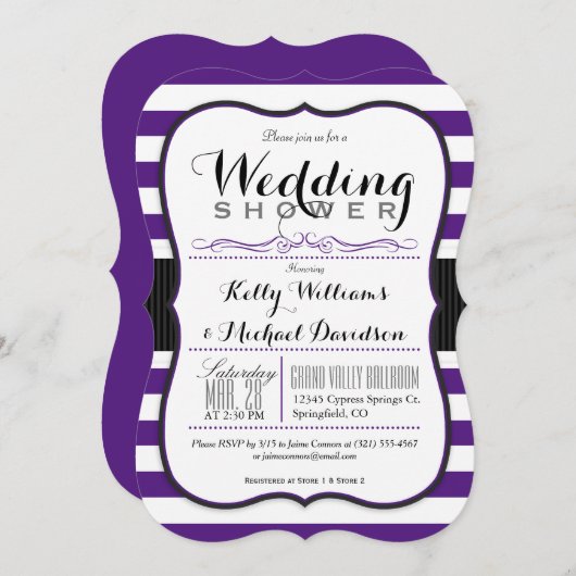 バイオレットパープル&ホワイトカップルウェディングシャワー 招待状 (正面/裏面)
