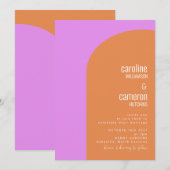 バイオレットピンクとオレンジのレトロジオメト結婚リ 招待状 (正面/裏面)