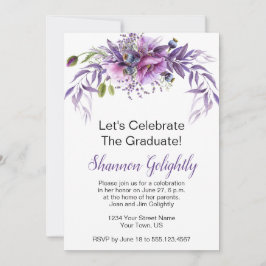 バイオレットピンクパープルワイルドフラワーズ卒業パーティー 招待状
