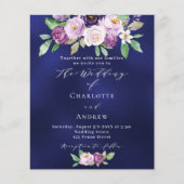 バイオレットピンクフローラブルー予算結婚式招待状 (正面)