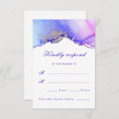 バイオレットピンク抽象芸術ウェディングRSVPカード 出欠カード (正面/裏面)