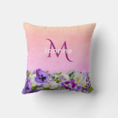 バイオレットピンク花模様モノグラム名 クッション (裏面)
