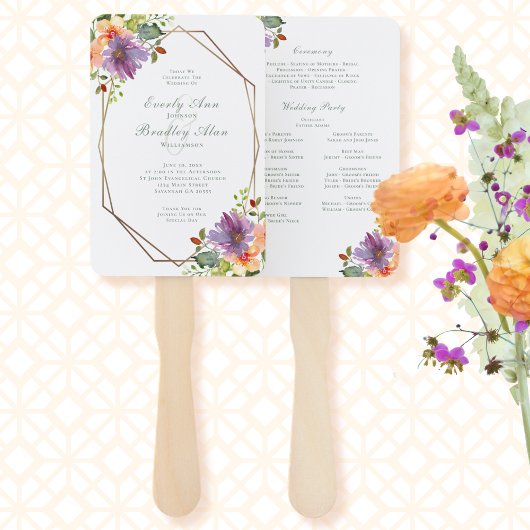 バイオレットピーチウォーター色フローラ八角形プログラム ハンドファン